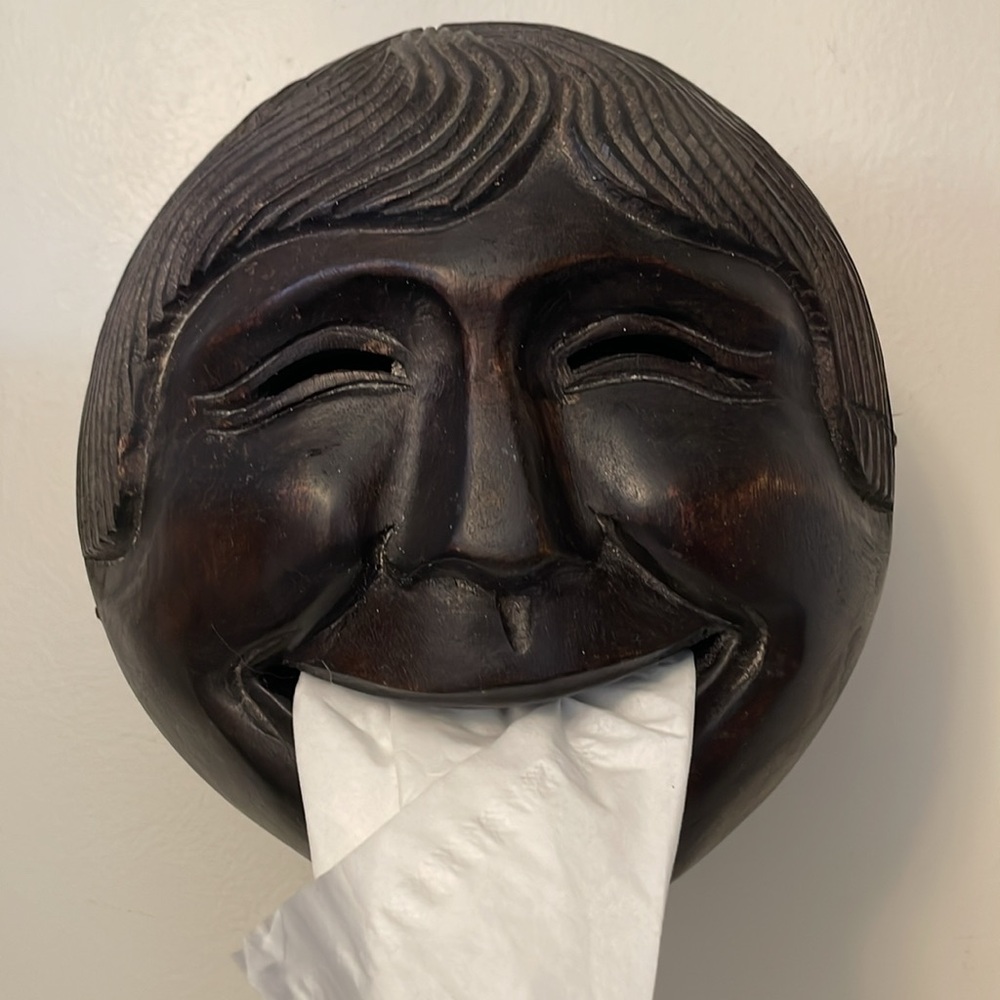 Wooden Carved Face Bowl/Box